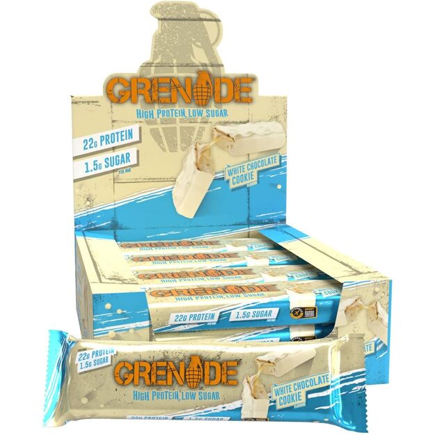 Grenade Protein bar White Chocolate Cookie 12 vnt x 60 gr  Grenade Protein bar White Chocolate Cookie 12 vnt x 60 gr