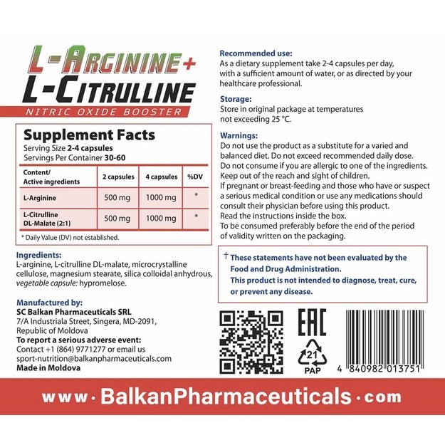 BalkanPharmaceuticals L- Arginine + Citruline 120 kaps 2 BalkanPharmaceuticals L- Arginine + Citruline 120 kaps 2