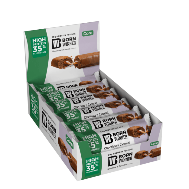 Born Winner Core baltymų batonėlis su šokoladu ir karamele 57g 1 Born Winner Core baltymų batonėlis su šokoladu ir karamele 57g 1