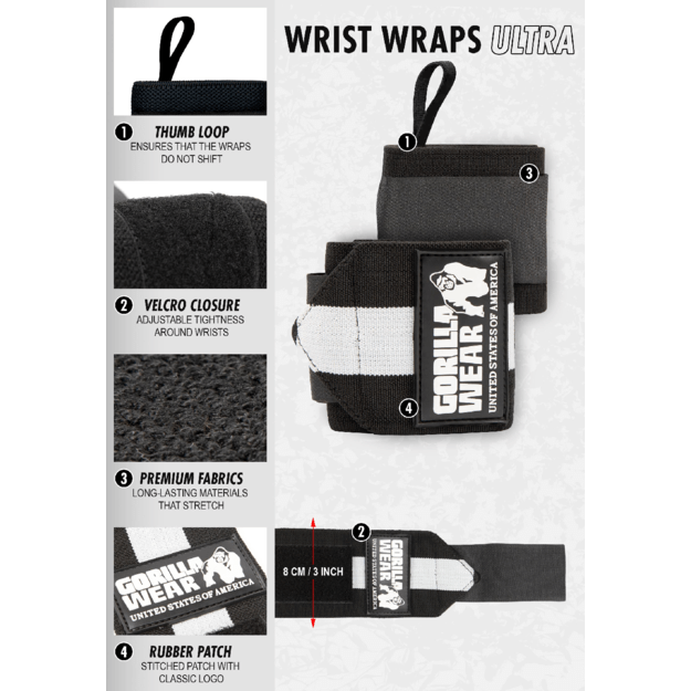 Gorilla Wear Wrist Wraps Ultra - black/grey