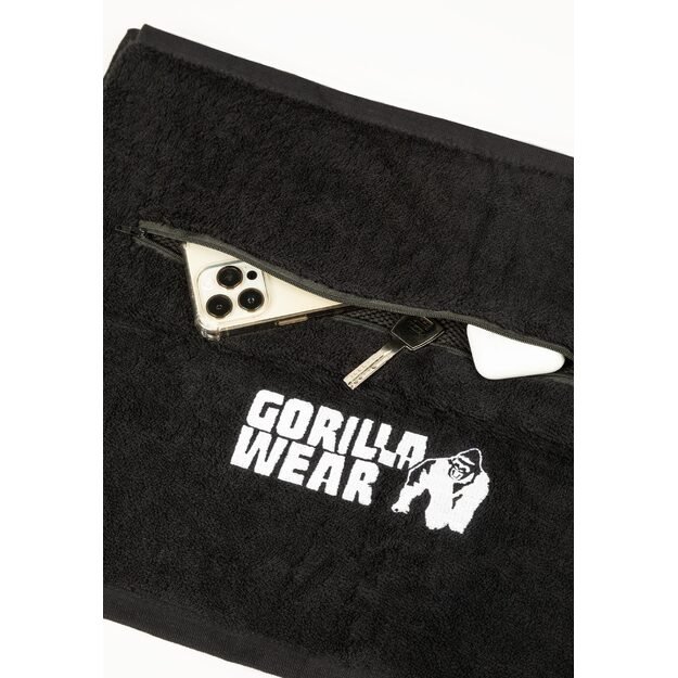 Gorilla Wear Zip Pocket Gym Towel - Black rankšluostis 50cm x 100cm