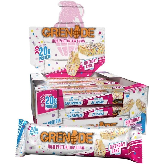 Grenade Protein bar Birthday Cake 12 vnt x 60 gr  Grenade Protein bar Birthday Cake 12 vnt x 60 gr