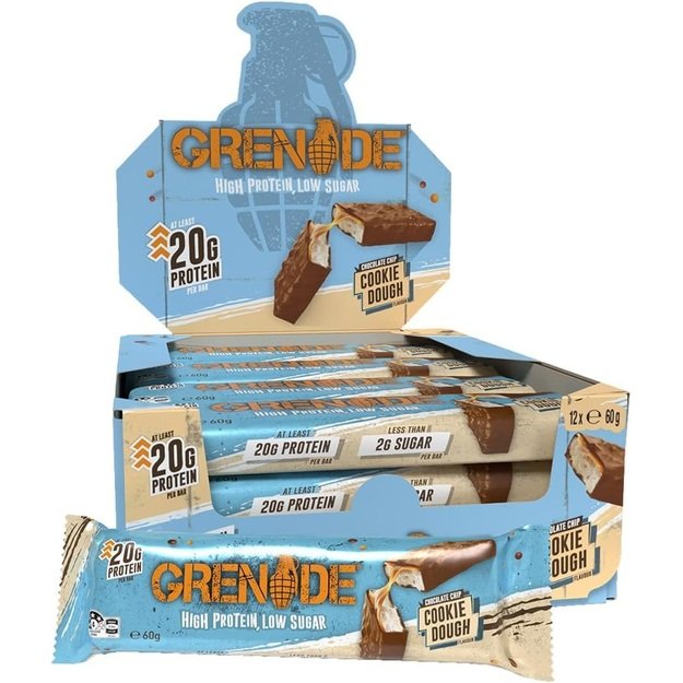 Grenade Protein bar Choco Chip Cookie Dough 12 vnt x 60 gr  Grenade Protein bar Choco Chip Cookie Dough 12 vnt x 60 gr